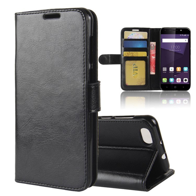 For ZTE Blade A6 Lite Crazy Horse PU Leather Wallet Stand Cell Phone Case - Black-1