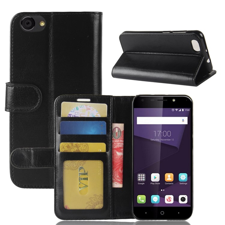 For ZTE Blade A6 Lite Crazy Horse PU Leather Wallet Stand Cell Phone Case - Black-2
