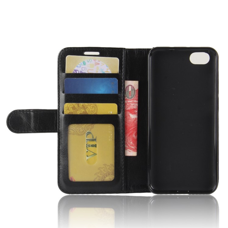 For ZTE Blade A6 Lite Crazy Horse PU Leather Wallet Stand Cell Phone Case - Black-4