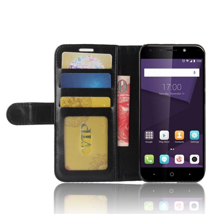 For ZTE Blade A6 Lite Crazy Horse PU Leather Wallet Stand Cell Phone Case - Black-5