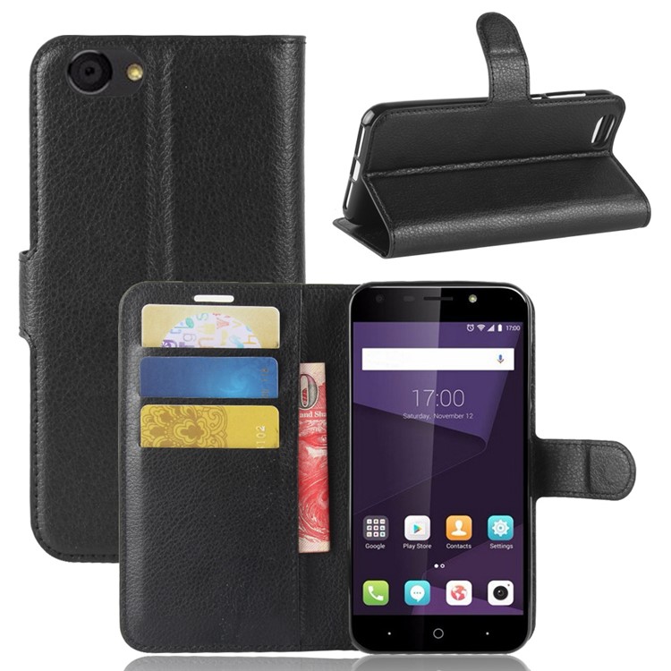 Litchi Texture Wallet Stand Leather Protective Case for ZTE Blade A6 Lite - Black-1