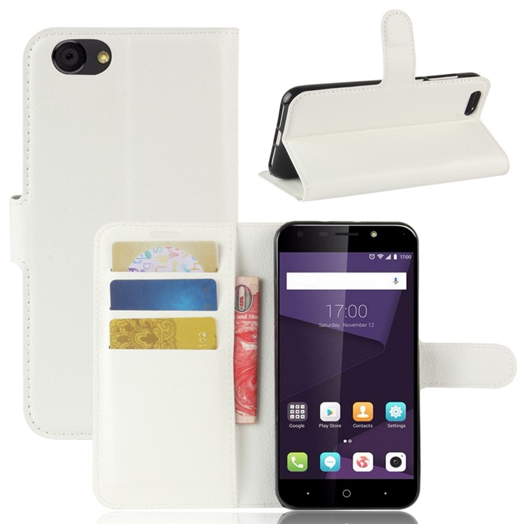 Litchi Grain Wallet Stand Leather Protective Cover for ZTE Blade A6 Lite - White-1