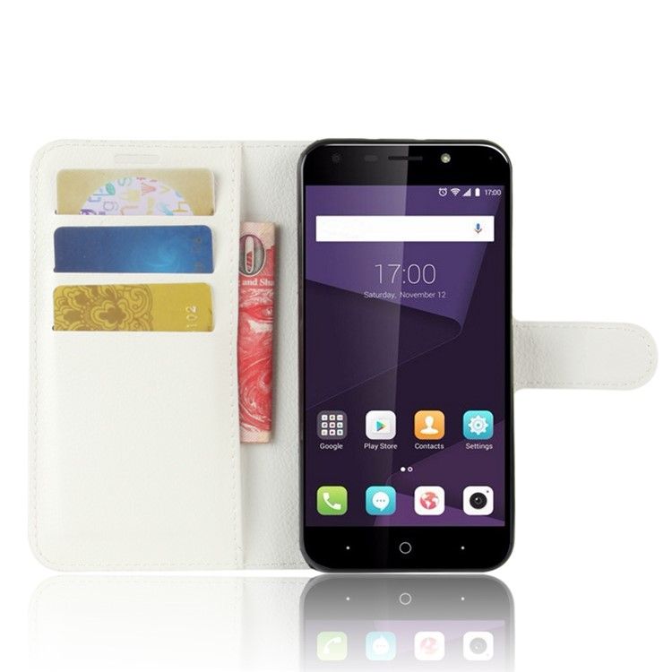 Litchi Grain Wallet Stand Leather Protective Cover for ZTE Blade A6 Lite - White-4