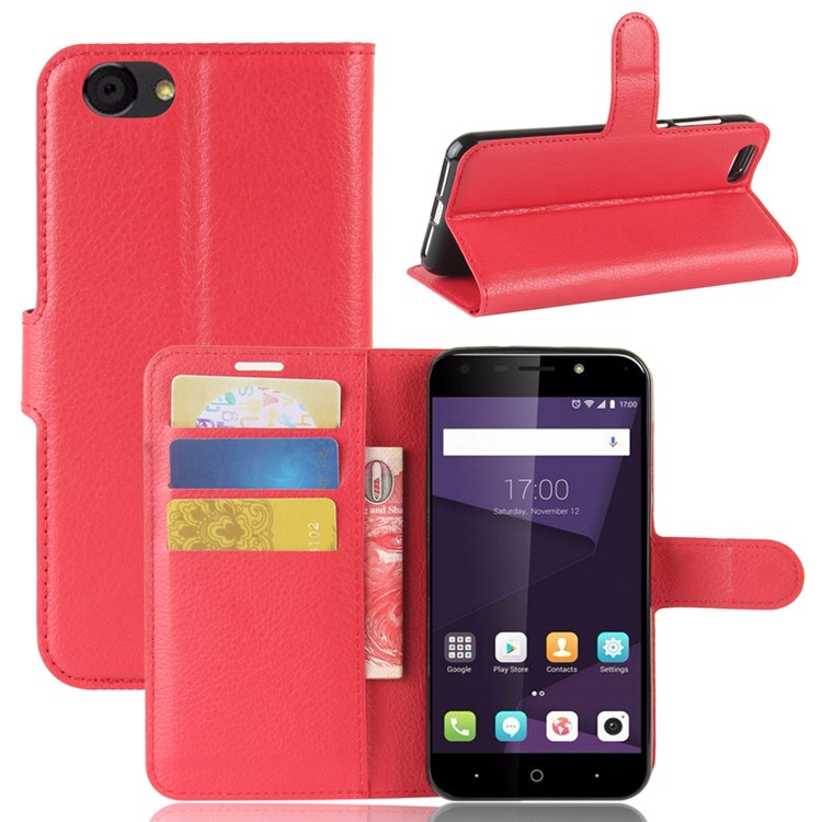 Litchi Texture Wallet Leather Flip Cover Shell with Stand for ZTE Blade A6 Lite - Red-1