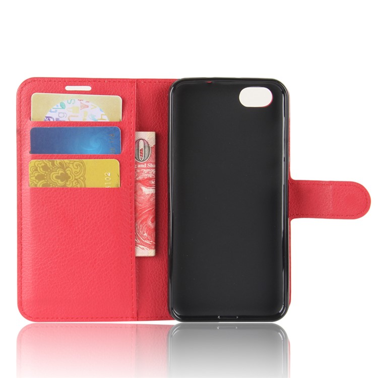 Litchi Texture Wallet Leather Flip Cover Shell with Stand for ZTE Blade A6 Lite - Red-3