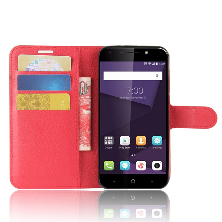 Litchi Texture Wallet Leather Flip Cover Shell with Stand for ZTE Blade A6 Lite - Red-4