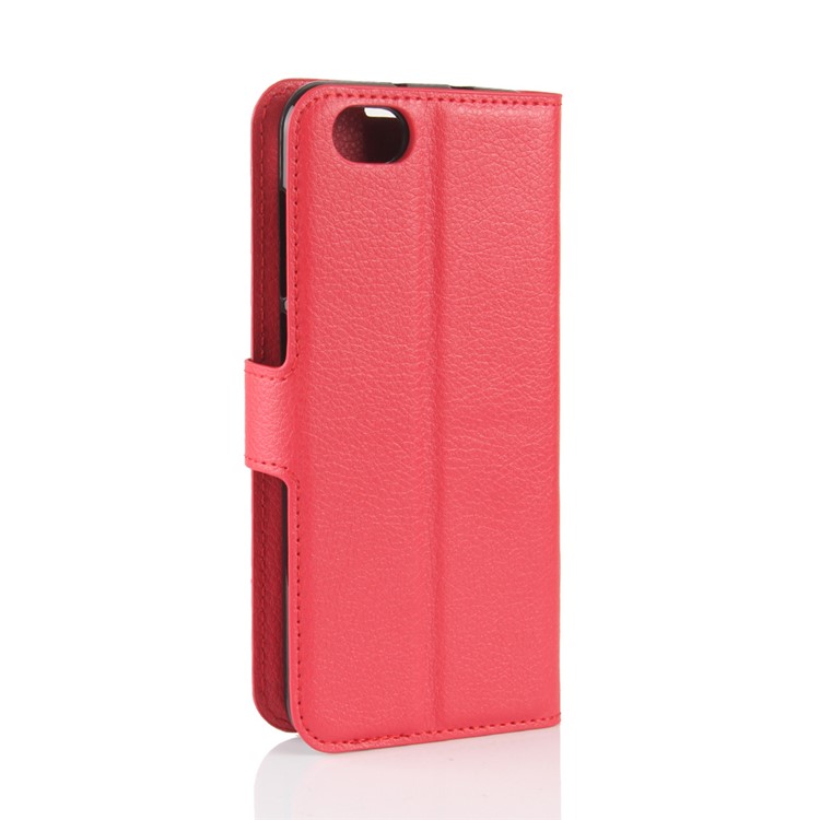 Litchi Texture Wallet Leather Flip Cover Shell with Stand for ZTE Blade A6 Lite - Red-6