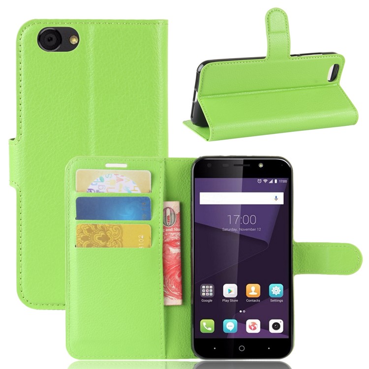 Litchi Texture Wallet Stand Leather Folio Phone Case for ZTE Blade A6 Lite - Green-1