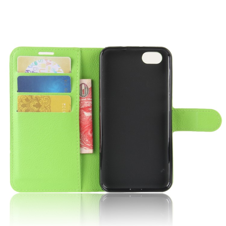 Litchi Texture Wallet Stand Leather Folio Phone Case for ZTE Blade A6 Lite - Green-3