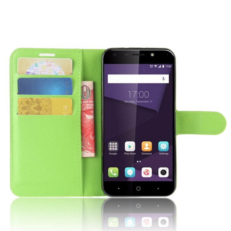 Litchi Texture Wallet Stand Leather Folio Phone Case for ZTE Blade A6 Lite - Green-4