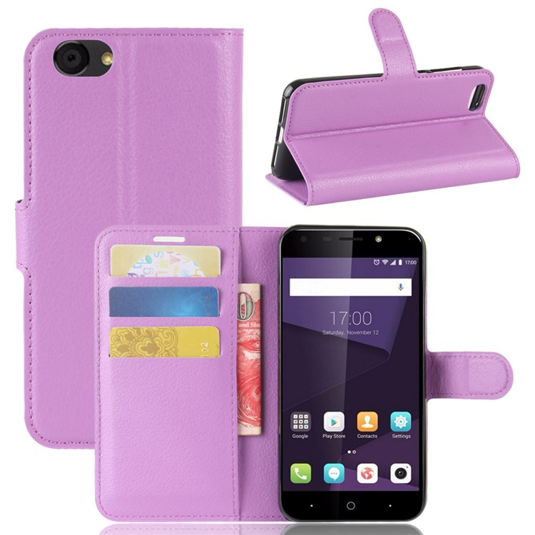 For ZTE Blade A6 Lite Litchi Texture Wallet Stand Leather Protective Cover Accessory - Purple-1