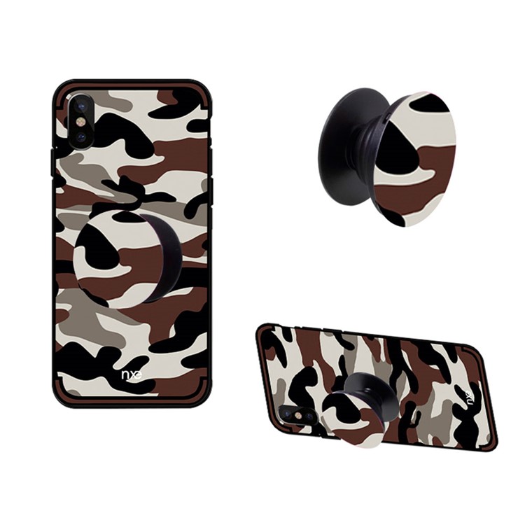 

NXE Camouflage Series Mobile Phone Finger Grip Pop Out Mount Bracket for iPhone Samsung Smartphone - Brown