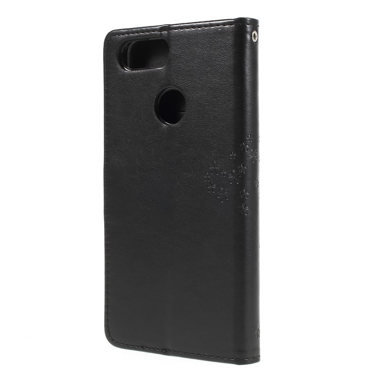 Imprint Tree Owl Magnetic Wallet PU Leather Casing Cover with Stand for ZTE Blade V9 - Black-2