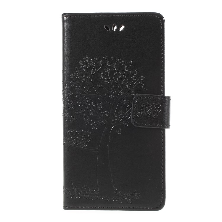 Imprint Tree Owl Magnetic Wallet PU Leather Casing Cover with Stand for ZTE Blade V9 - Black-3