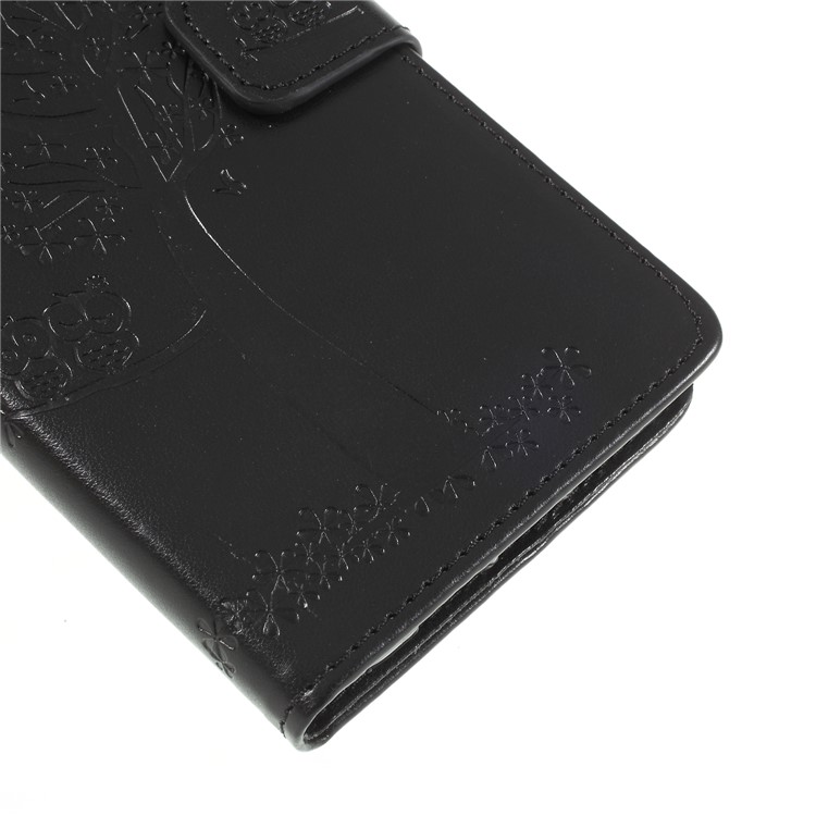 Imprint Tree Owl Magnetic Wallet PU Leather Casing Cover with Stand for ZTE Blade V9 - Black-4