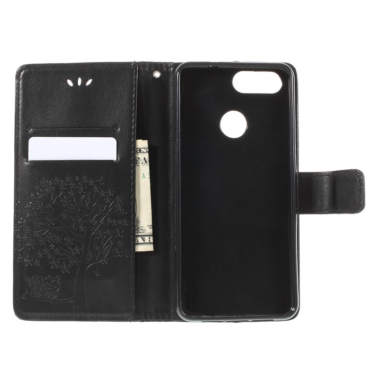 Imprint Tree Owl Magnetic Wallet PU Leather Casing Cover with Stand for ZTE Blade V9 - Black-8