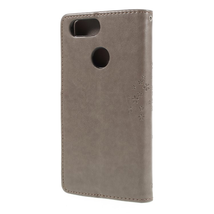 Imprint Tree Owl Magnetic Wallet PU Leather Cover with Stand for ZTE Blade V9 - Grey-2