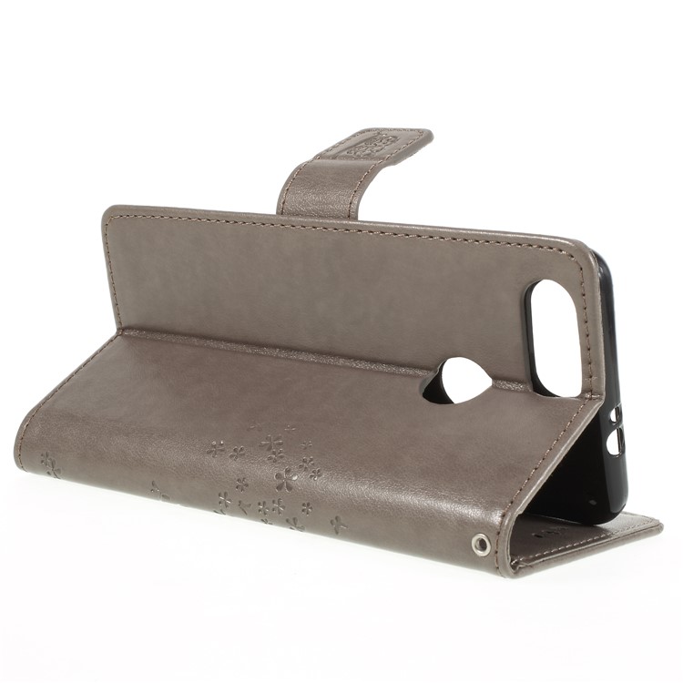 Imprint Tree Owl Magnetic Wallet PU Leather Cover with Stand for ZTE Blade V9 - Grey-5