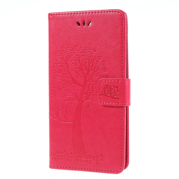 Imprint Tree Owl Magnetic Wallet PU Leather Casing with Stand for ZTE Blade V9 - Rose-1