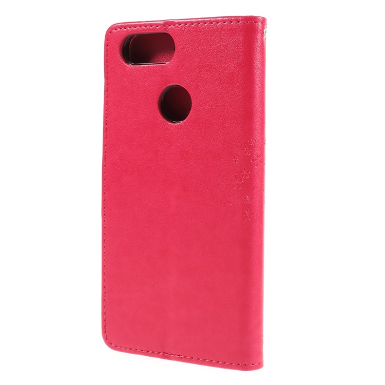 Imprint Tree Owl Magnetic Wallet PU Leather Casing with Stand for ZTE Blade V9 - Rose-2