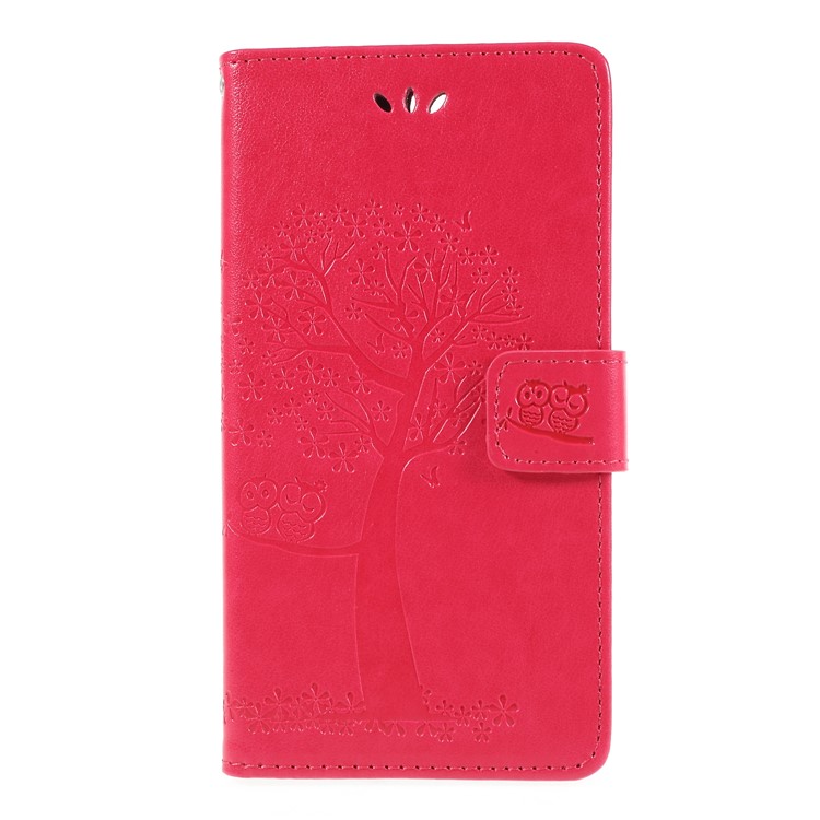 Imprint Tree Owl Magnetic Wallet PU Leather Casing with Stand for ZTE Blade V9 - Rose-3