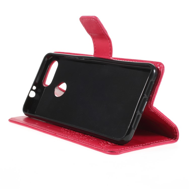 Imprint Tree Owl Magnetic Wallet PU Leather Casing with Stand for ZTE Blade V9 - Rose-4