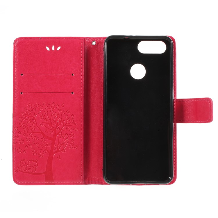 Imprint Tree Owl Magnetic Wallet PU Leather Casing with Stand for ZTE Blade V9 - Rose-6