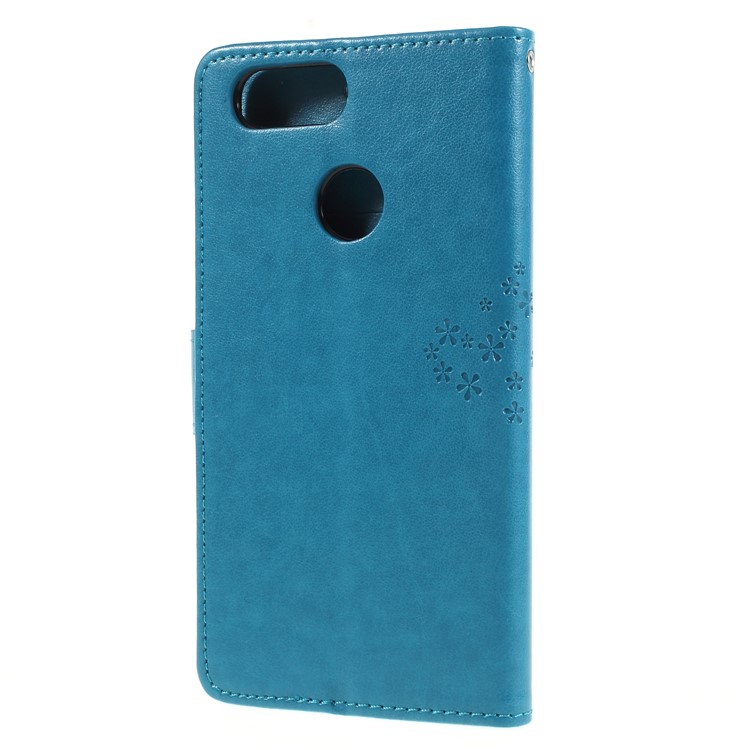 Imprint Tree Owl Magnetic Wallet PU Leather Cell Phone Cover with Stand for ZTE Blade V9 - Blue-2
