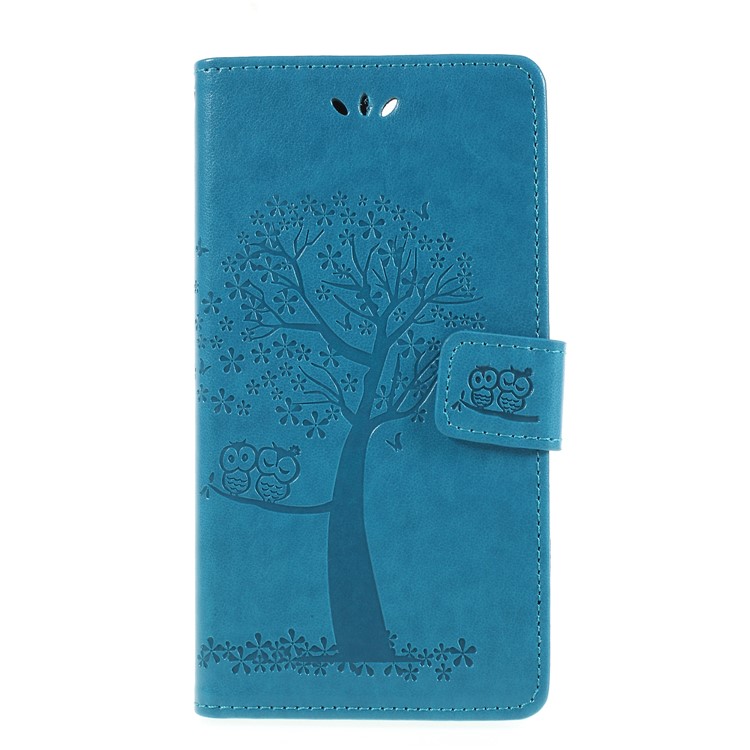 Imprint Tree Owl Magnetic Wallet PU Leather Cell Phone Cover with Stand for ZTE Blade V9 - Blue-3