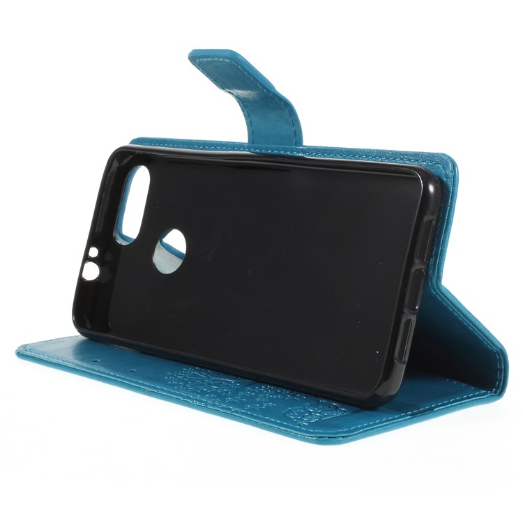 Imprint Tree Owl Magnetic Wallet PU Leather Cell Phone Cover with Stand for ZTE Blade V9 - Blue-4