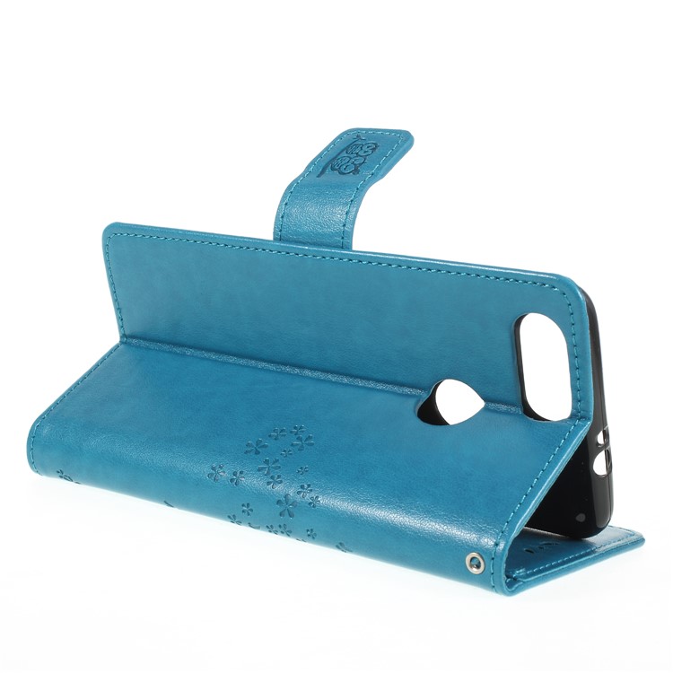 Imprint Tree Owl Magnetic Wallet PU Leather Cell Phone Cover with Stand for ZTE Blade V9 - Blue-5