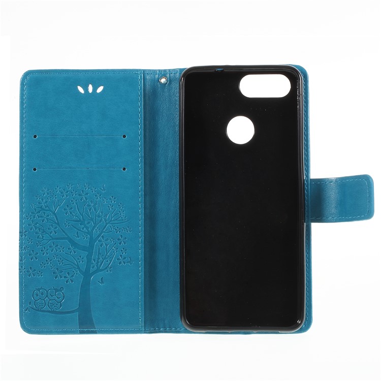 Imprint Tree Owl Magnetic Wallet PU Leather Cell Phone Cover with Stand for ZTE Blade V9 - Blue-6