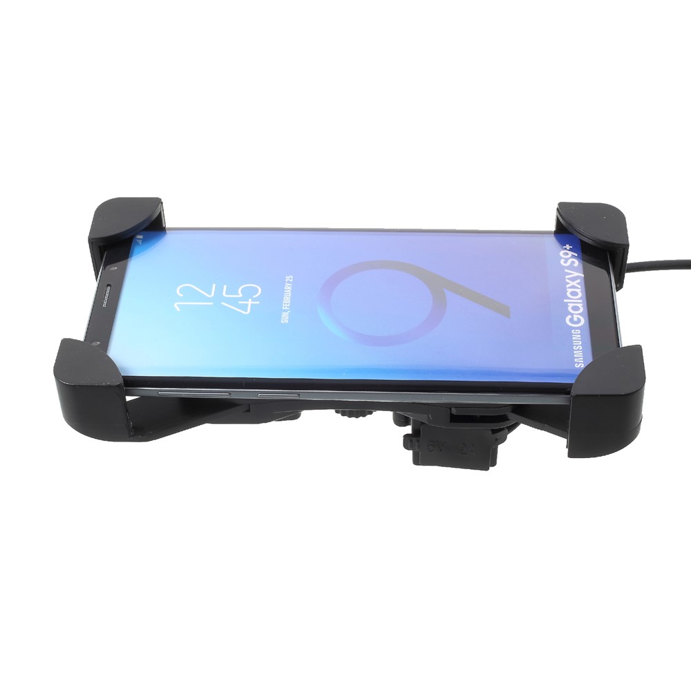 Universal Motorcycle Handlebar Mount Phone Holder with USB Charging Port for iPhone Samsung-4