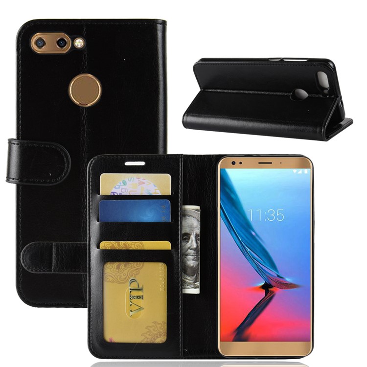 Crazy Horse Wallet Leather Stand Case for ZTE Blade V9 - Black-1