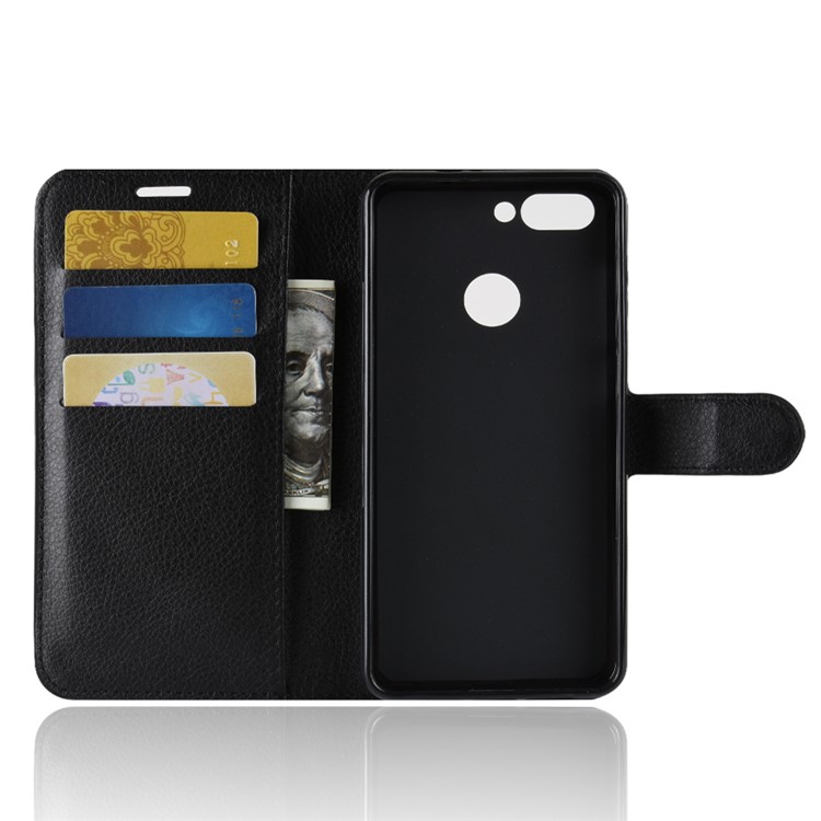 Litchi Skin Wallet Leather Stand Case for ZTE Blade V9 - Black-3
