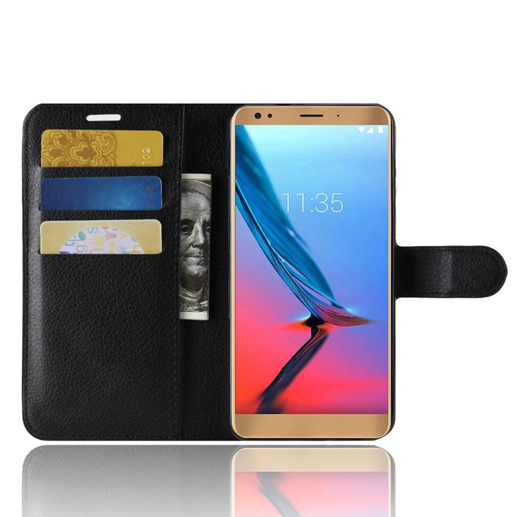 Litchi Skin Wallet Leather Stand Case for ZTE Blade V9 - Black-4