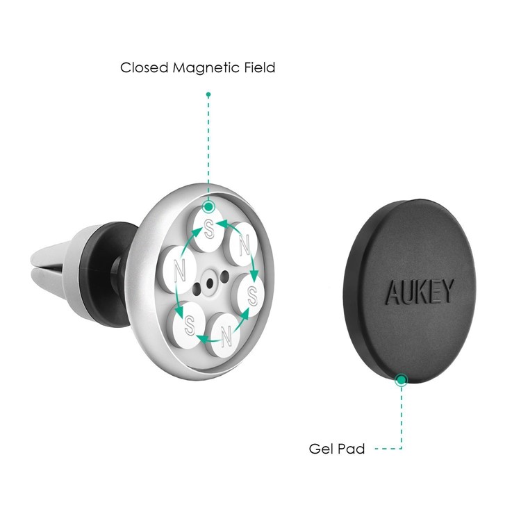 AUKEY HD-C12 Universal Magnetic Car Air Vent Mount Bracket for iPhone Samsung Huawei Etc. - Silver-3
