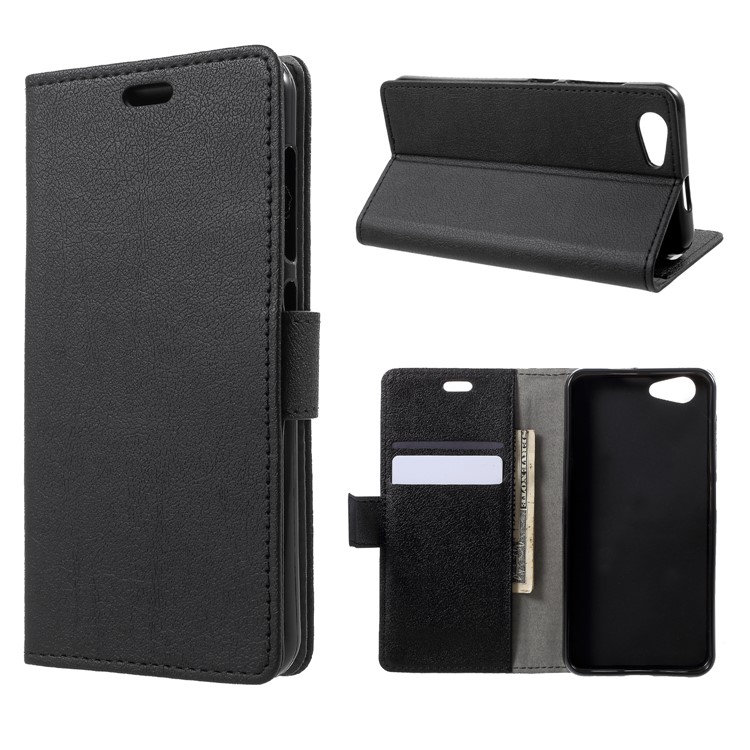 PU Leather Magnetic Wallet Phone Case for ZTE Blade A522 - Black-1