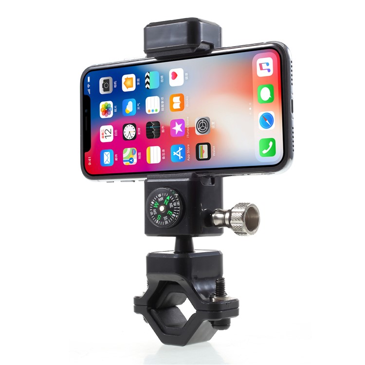 Universal Bike Cell Phone Holder LED Light Handlebar Mount Bracket with Compass, Clamp Width: 50-90mm - Black-2