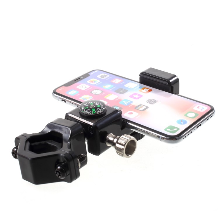 Universal Bike Cell Phone Holder LED Light Handlebar Mount Bracket with Compass, Clamp Width: 50-90mm - Black-4