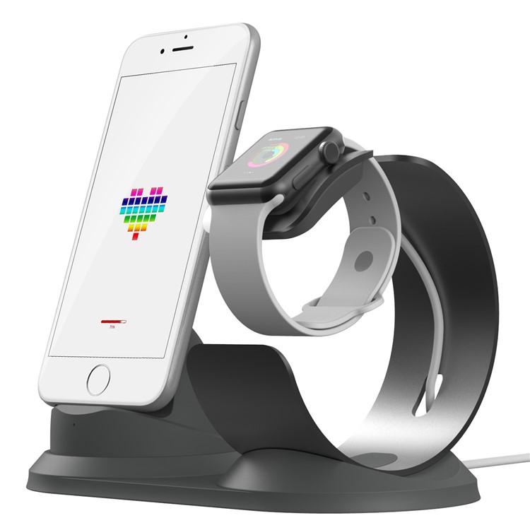 Aviation Aluminum Charging Station Stand for Apple Watch iPhone etc - Grey-1