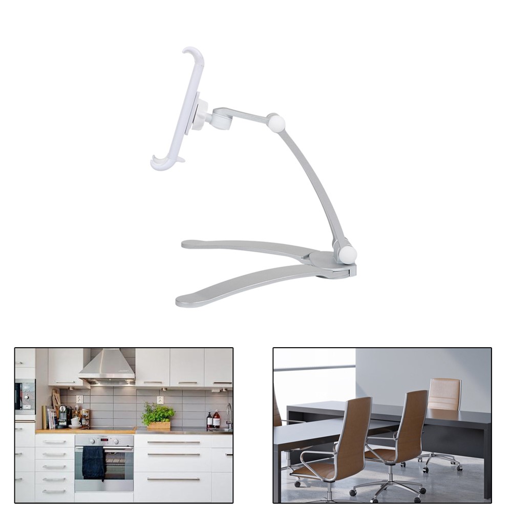 2-in-1 Universal Kitchen Wall Mount Stand and Desk Holder for Phone and Tablet - Silver-3