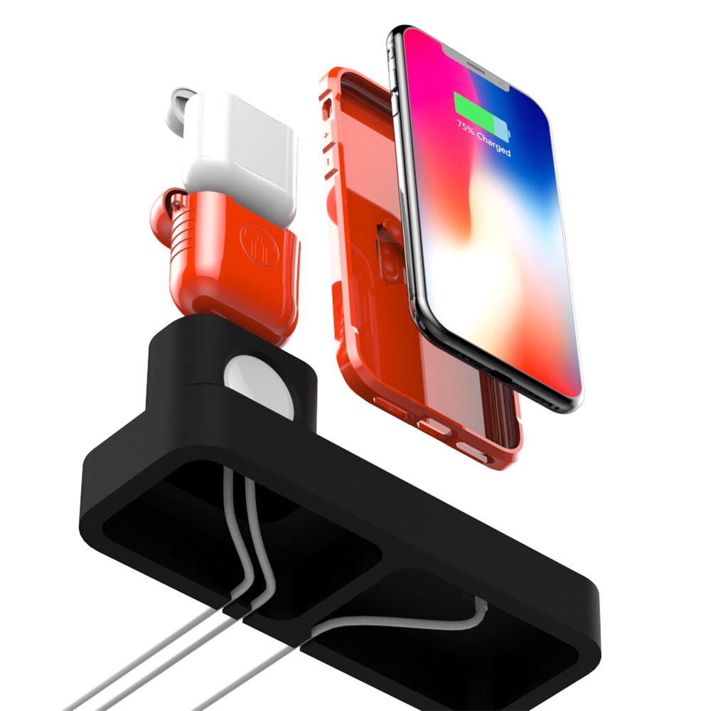 Ajgjzj001 Support de Charge 3-en-1 Pour la Station de Quai de Chargement Iphone / Iwatch / Airpods en Silicone - le Noir-7