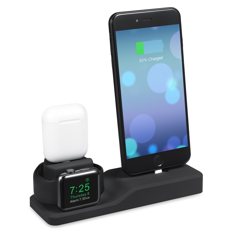 O Suporte Do Carregador Da Doca Do Suporte Do Silicone 3-in-1 Monta A Base Para O Iwatch Do Iphone Dos Airpods - Preto-5