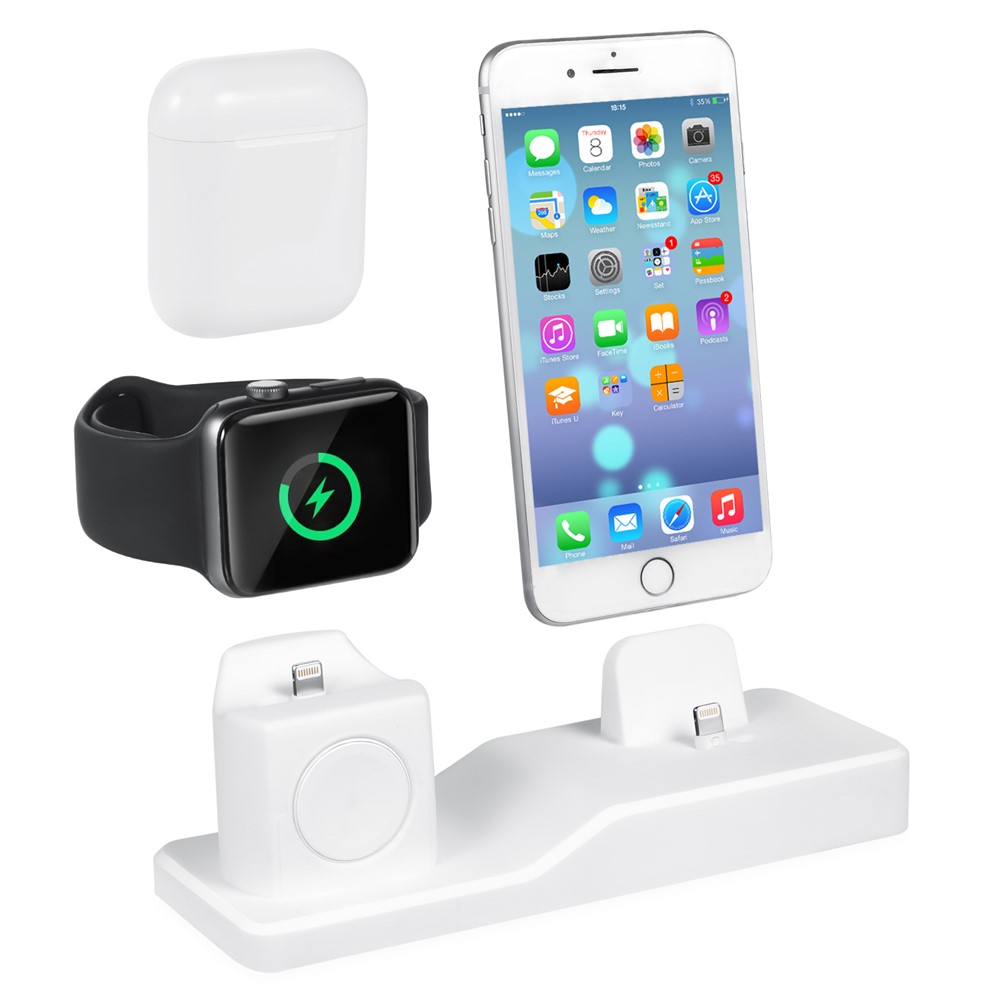 3-in-1-Halter Aus Silikonhalterungsladestation Für Airpods Iphone Iwatch - Weiß-1