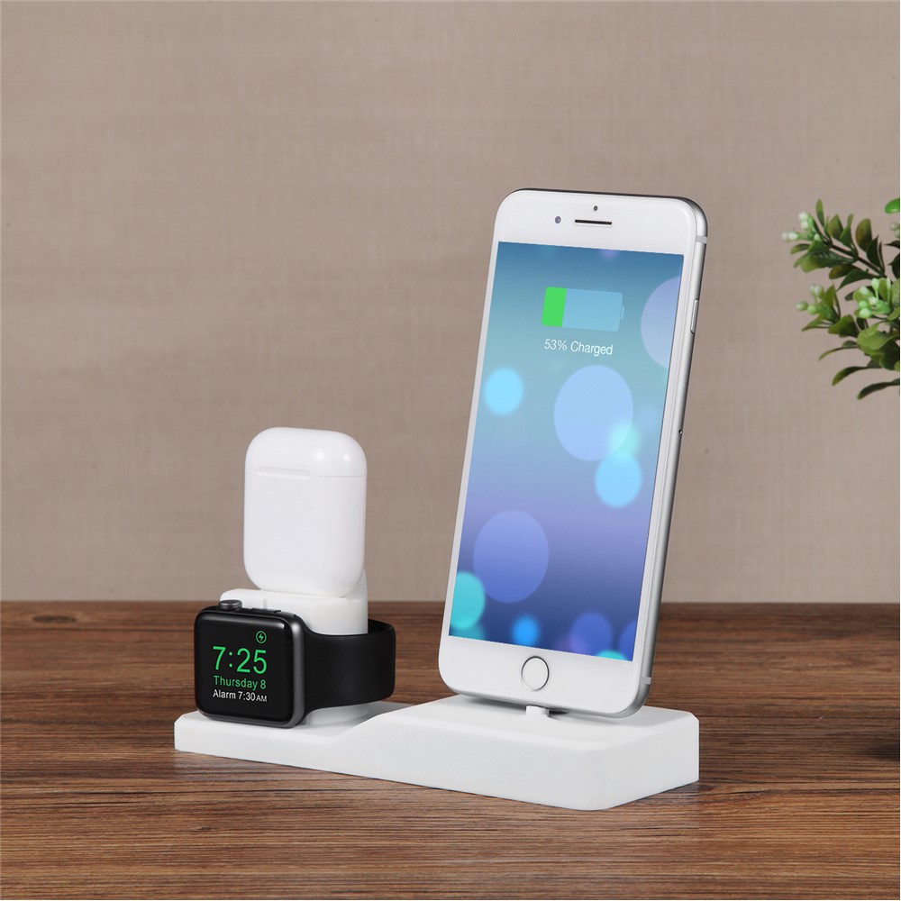 3-in-1-Halter Aus Silikonhalterungsladestation Für Airpods Iphone Iwatch - Weiß-2