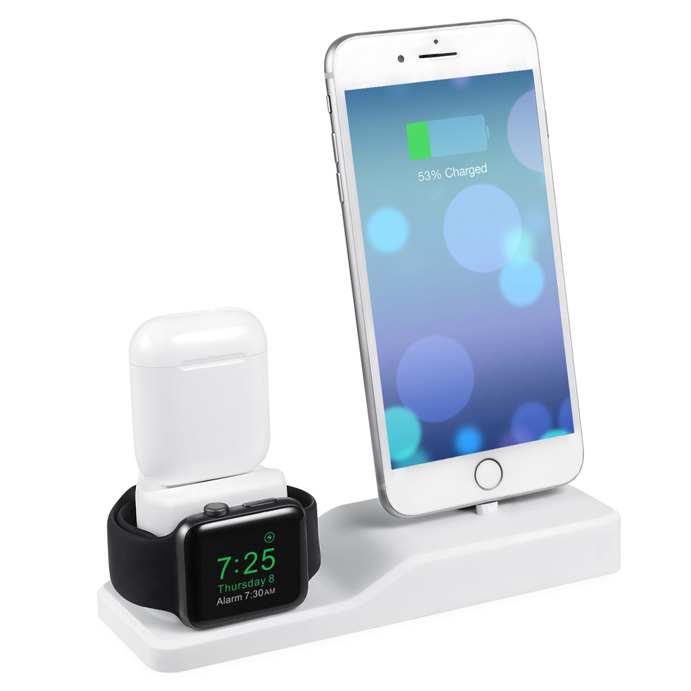 3-in-1-Halter Aus Silikonhalterungsladestation Für Airpods Iphone Iwatch - Weiß-4