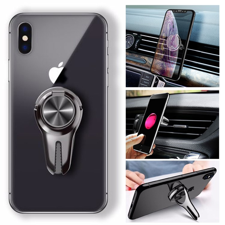 2 in 1 Magnetic Desk and Car Phone Mount Holder Air Vent Mount (Not included Ring Buckle) - All Black-1