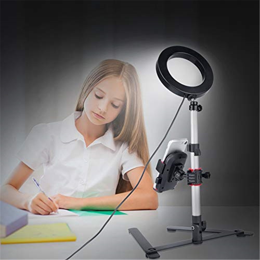 5.7-inch Desktop Adjustable Brightness LED Selfie Ring Fill Light with Phone Holder-2