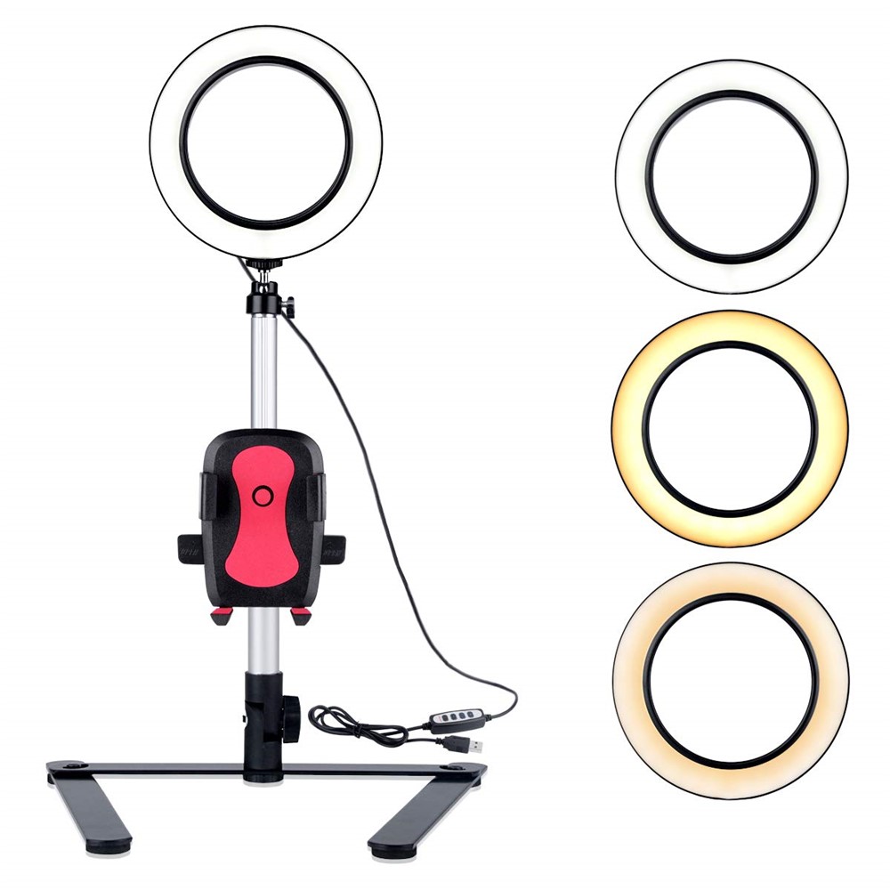 5.7-inch Desktop Adjustable Brightness LED Selfie Ring Fill Light with Phone Holder-4